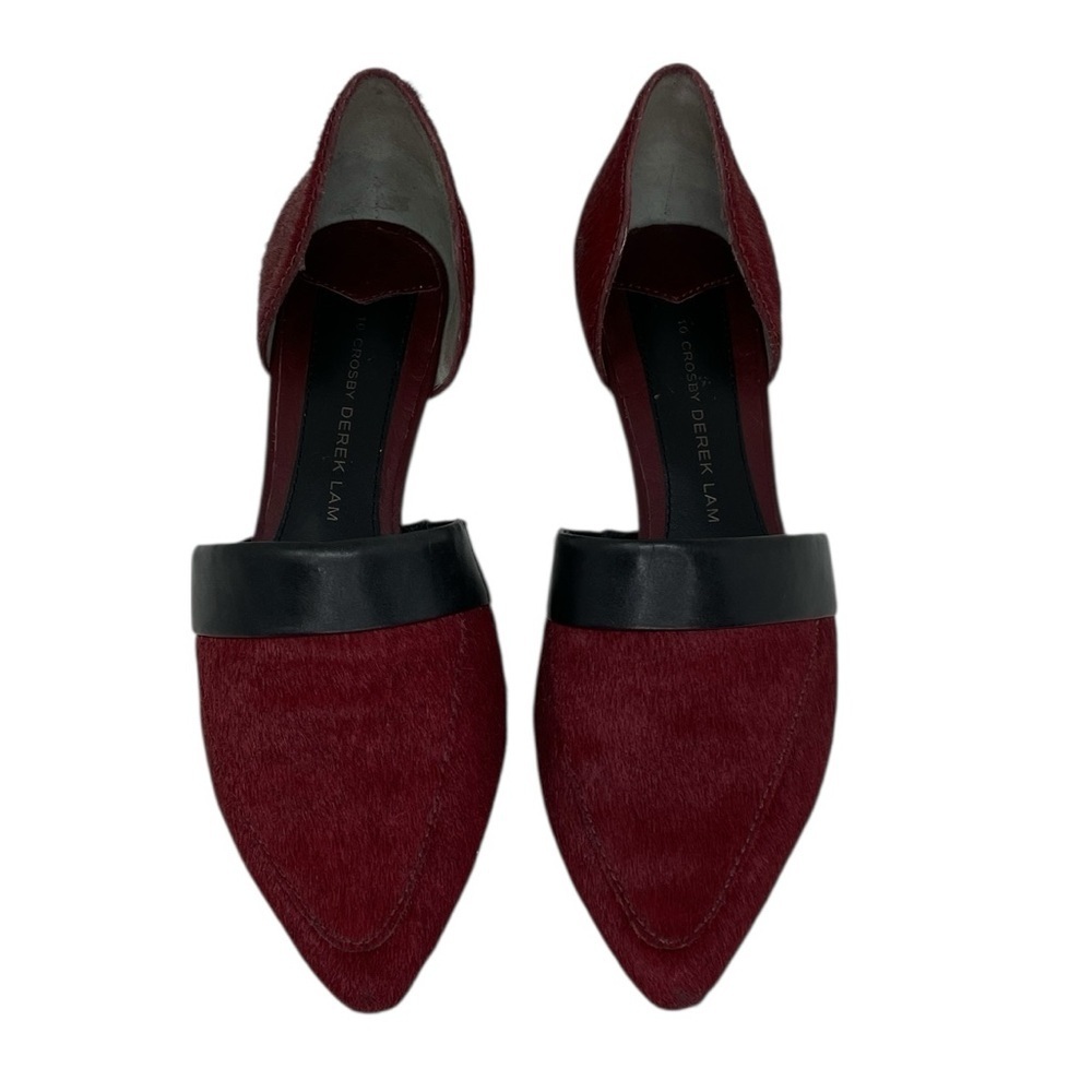 Derek Lam 10 Crosby Red Burgundy Shoes Flats Calf Hair Black Leather D’Orsay